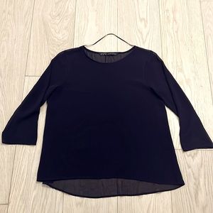 Zara Basic Sheer Chiffon Blouse Navy S